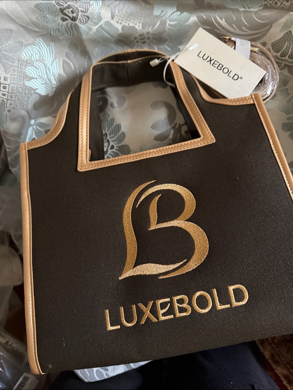 Brown Tote with Gold Accents